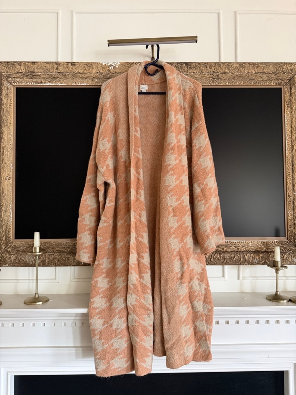 a new day Peach and Cream Houndstooth Open-Front Cardigan